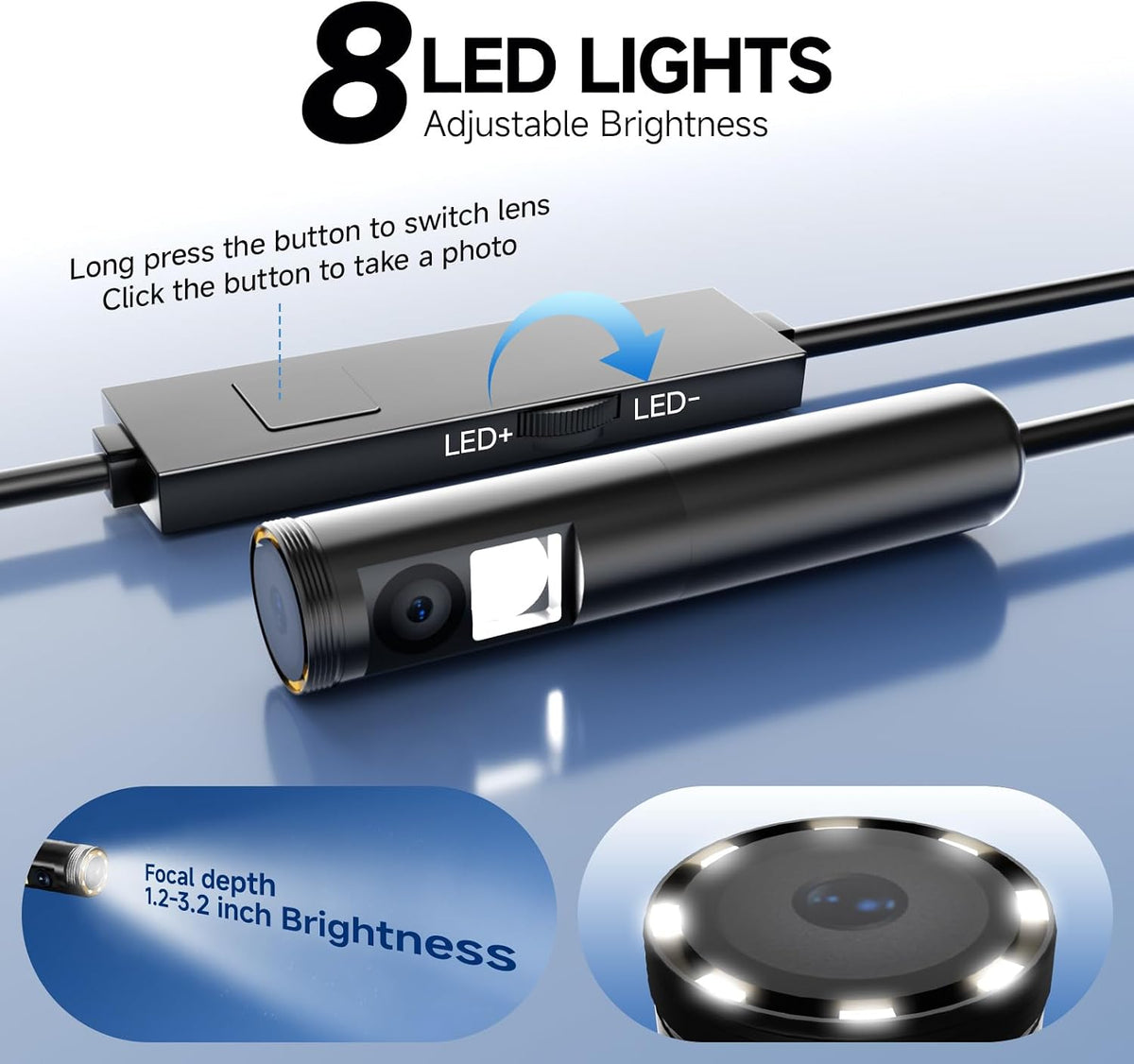 منظار داخلي بدقة 1920P HD مع إضاءة LED، كاميرا فحص Endoscope HD 1920P avec éclairage LED, caméra d'inspection sans WiFi