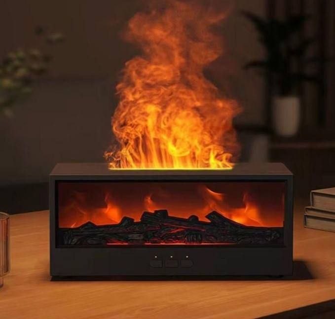 جهاز نشر الروائح ومرطب هواء بتصميم يحاكي المدفأة Diffuseur d'arômes et humidificateur effet cheminée avec effet de flamme