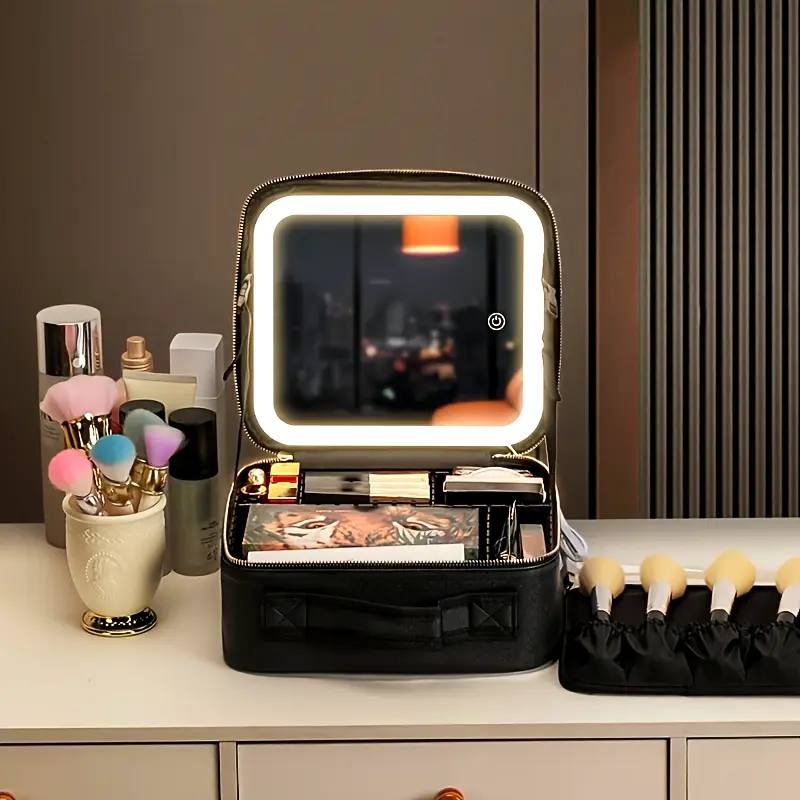 حقيبة مكياج احترافية مزودة بمرآة LED منظم مستحضرات التجميل Trousse de Maquillage Professionnelle avec Miroir LED