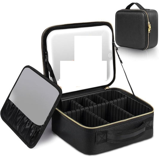 Trousse de maquillage dispose d'un miroir LED intégré حقيبة مكياج مزودة بمرآة 3LED أوضاع إضاءة حقيبة مكياج محمولة مع مرآة
