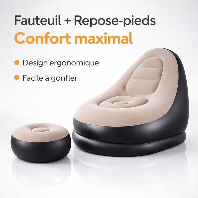 كرسي بذراعين قابل للنفخ مع مسند للقدمين Fauteuil Lounge Confortable Salon, Chaise Relax Ergonomique Intérieur Maison