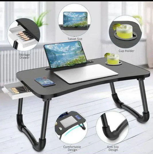 Table de Lit Portable, avec Porte Gobelet Bureau Petit déjeuner réglable et Portable pour Lit, Canapé, Sol 60x40cm