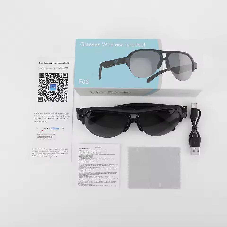 نظارات ذكية وسماعة رأس لاسلكية Smart Glasses Wireless headset F08 Lunettes intelligentes avec casque sans fil F08