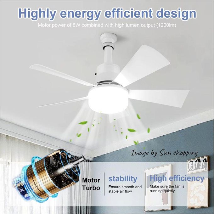Ventilateur de plafond avec éclairage, télécommande, ampoule, 3 couleurs d'éclairage مروحة سقف مزودة بإضاءة، وجهاز تحكم عن بعد، ومصباح، وثلاثة ألوان إضاءة