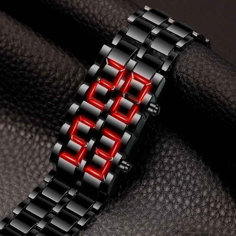 Montre-bracelet numérique en métal noir pour hommes et garçons ساعة يد رقمية معدنية سوداء للرجال والأولاد