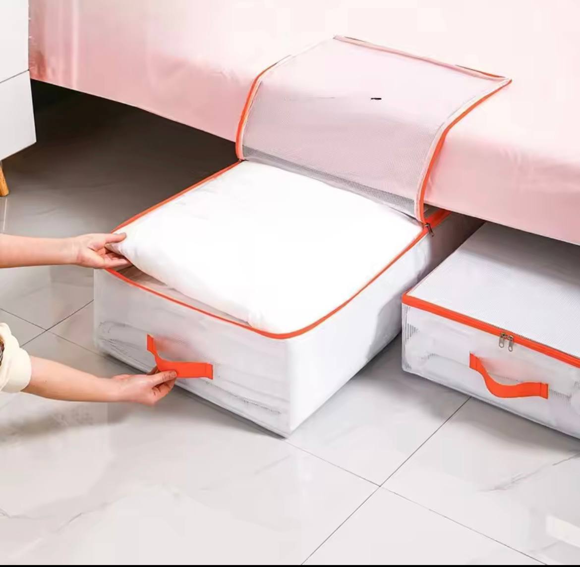 صناديق تخزين شفافة أسفل السرير بمقبض مقوى boîte de rangement transparente sous le lit