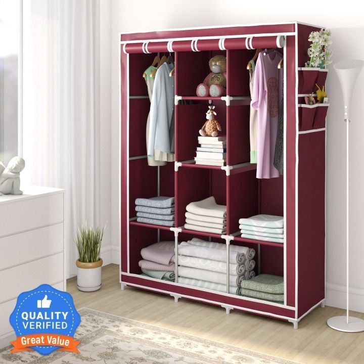 88130  Armoire de rangement pliable 130× 45×175cm خزانة ملابس لغرفة النوم، وحدة تخزين ملابس قماشية