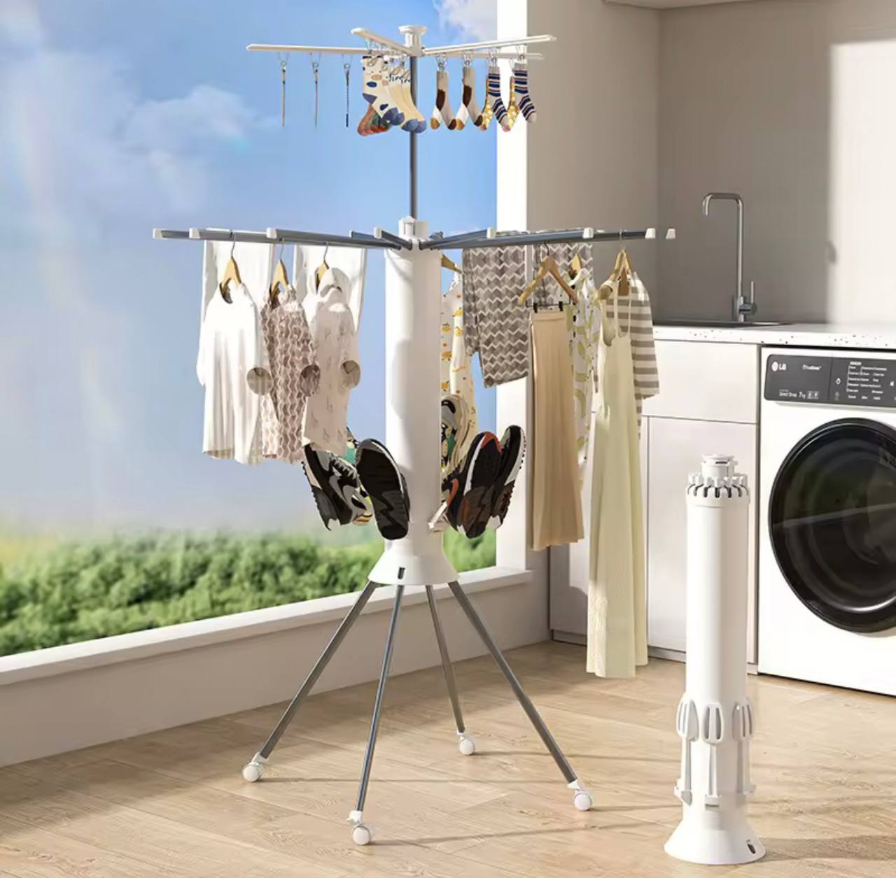 Séchoir linge vertical gain de place mobile مجفف ملابس عمودي موفر للمساحة ومتحرك