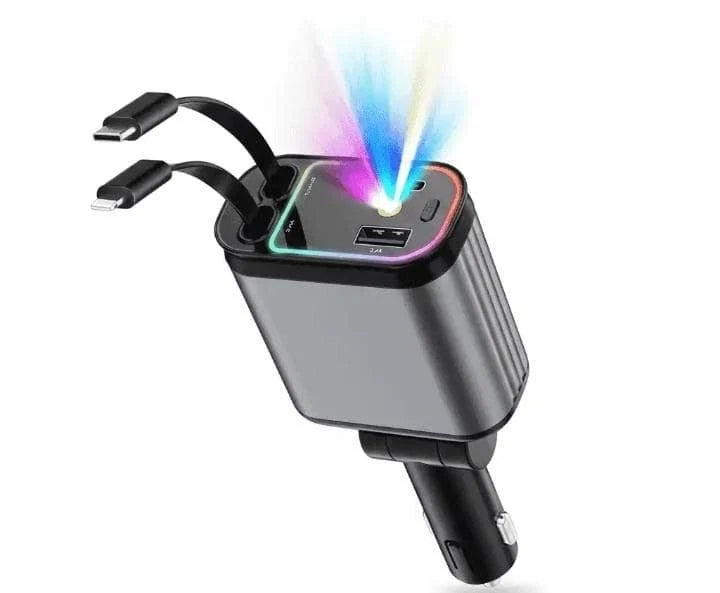 Chargeur de Voiture 4-en-1 شاحن سيارة 4 في 1 بمنفذي USB-A و USB-C محول ولاعة سجائر سريع الشحن