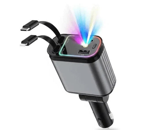 Chargeur de Voiture 4-en-1 شاحن سيارة 4 في 1 بمنفذي USB-A و USB-C محول ولاعة سجائر سريع الشحن