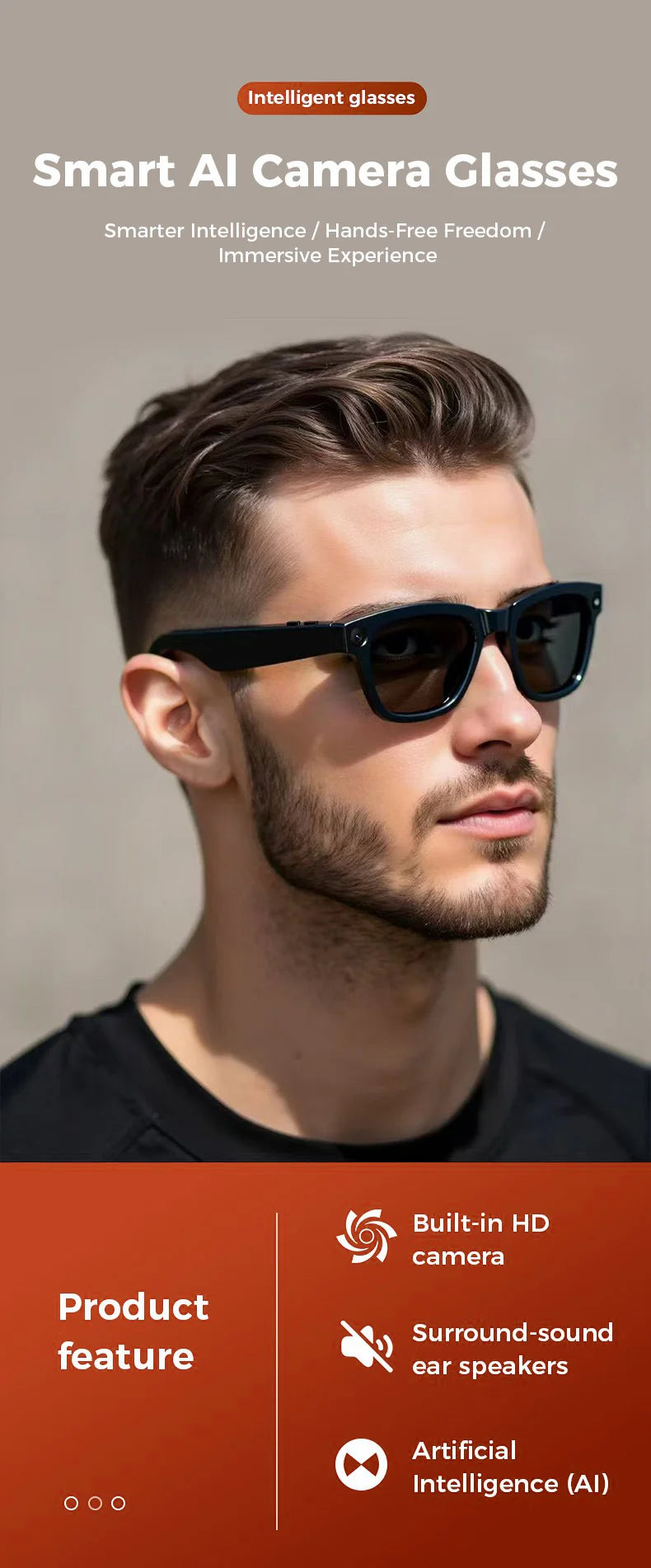 Lunettes Audio Intelligentes Bluetooth M01 avec Caméra Intégrée, Assistant Vocal IA, Traduction en Temps Réel نظارات صوتية ذكية M01 مزودة بتقنية البلوتوث وكاميرا مدمجة ومساعد صوتي بالذكاء الاصطناعي وترجمة فورية ومكالمات وموسيقى