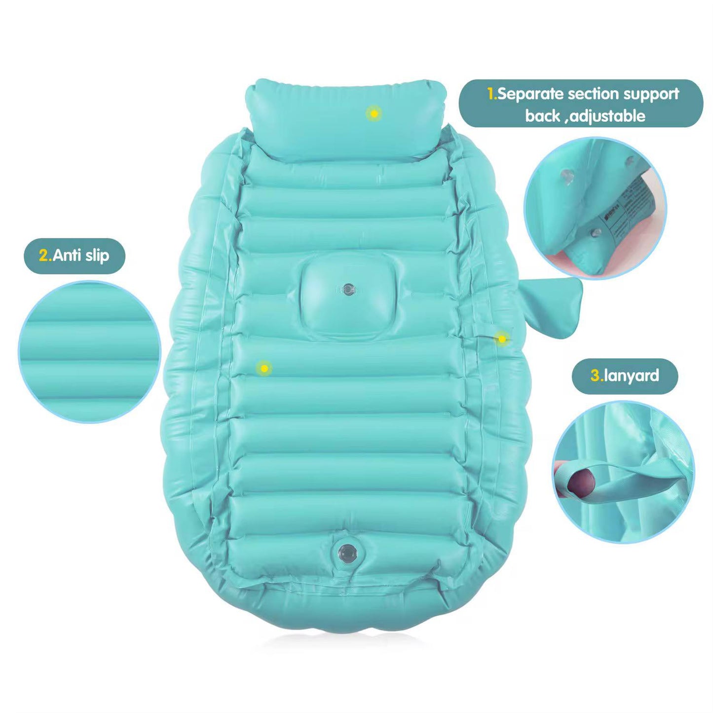 Baignoire gonflable pour bébé avec un coussin antidérapant central حوض استحمام قابل للنفخ للأطفال مزود بوسادة مركزية مانعة للانزلاق