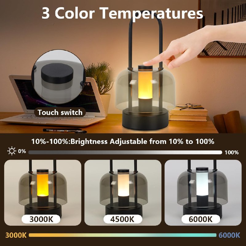 Lampe de Table Rechargeable Intensité Variable مصباح طاولة قابل لإعادة الشحن بتعديل الإضاءة