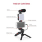 Kit Vlogging Smartphone AY49 RGB avec Trépied, Lampe LED et Micro Sans Fil طقم تصوير فيديو للهواتف الذكية AY49 RGB مع حامل ثلاثي القوائم، وإضاءة LED، وميكروفون لاسلكي للبث المباشر وإنشاء المحتوى