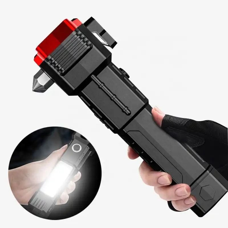 مصباح يدوي LED فائق السطوع مع مطرقة أمان وشحن عبر USB Lampe de poche LED super lumineuse avec marteau de sécurité, chargement