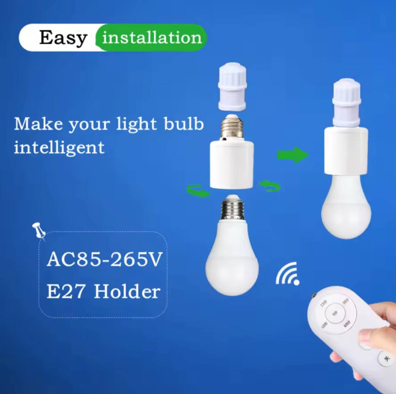 Wireless remote control E27 Lamp Base  قاعدة مصباح E27 بجهاز تحكم عن بعد لاسلكي