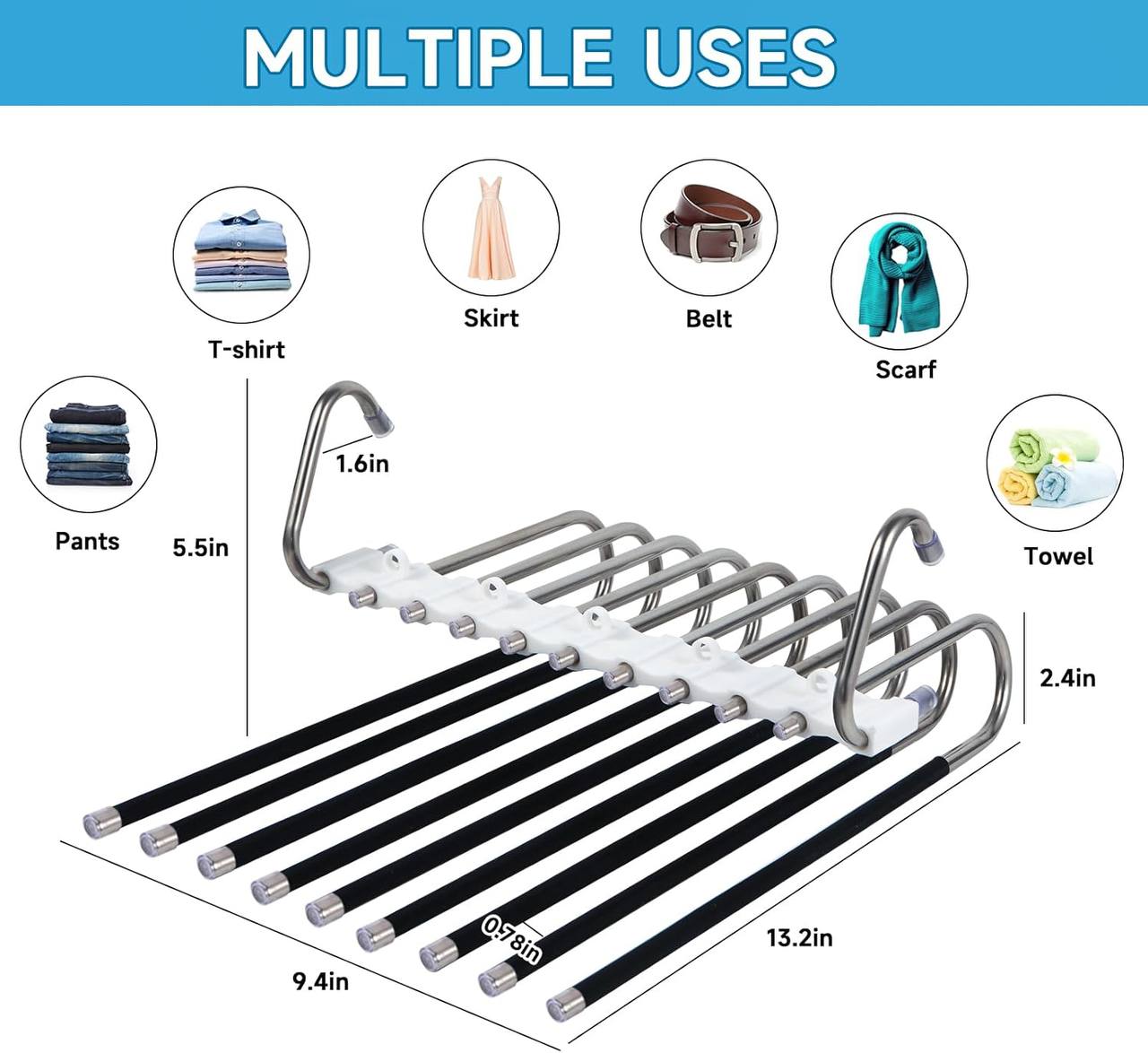 Cintres pour pantalons, peu encombrants en acier inoxydable شماعات بنطلونات من الفولاذ المقاوم للصدأ موفرة للمساحة، غير قابلة للانزلاق