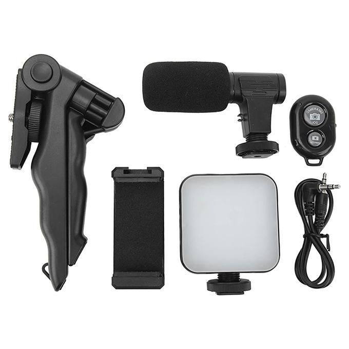 Kit Vlogging Smartphone AY49 RGB avec Trépied, Lampe LED et Micro Sans Fil طقم تصوير فيديو للهواتف الذكية AY49 RGB مع حامل ثلاثي القوائم، وإضاءة LED، وميكروفون لاسلكي للبث المباشر وإنشاء المحتوى