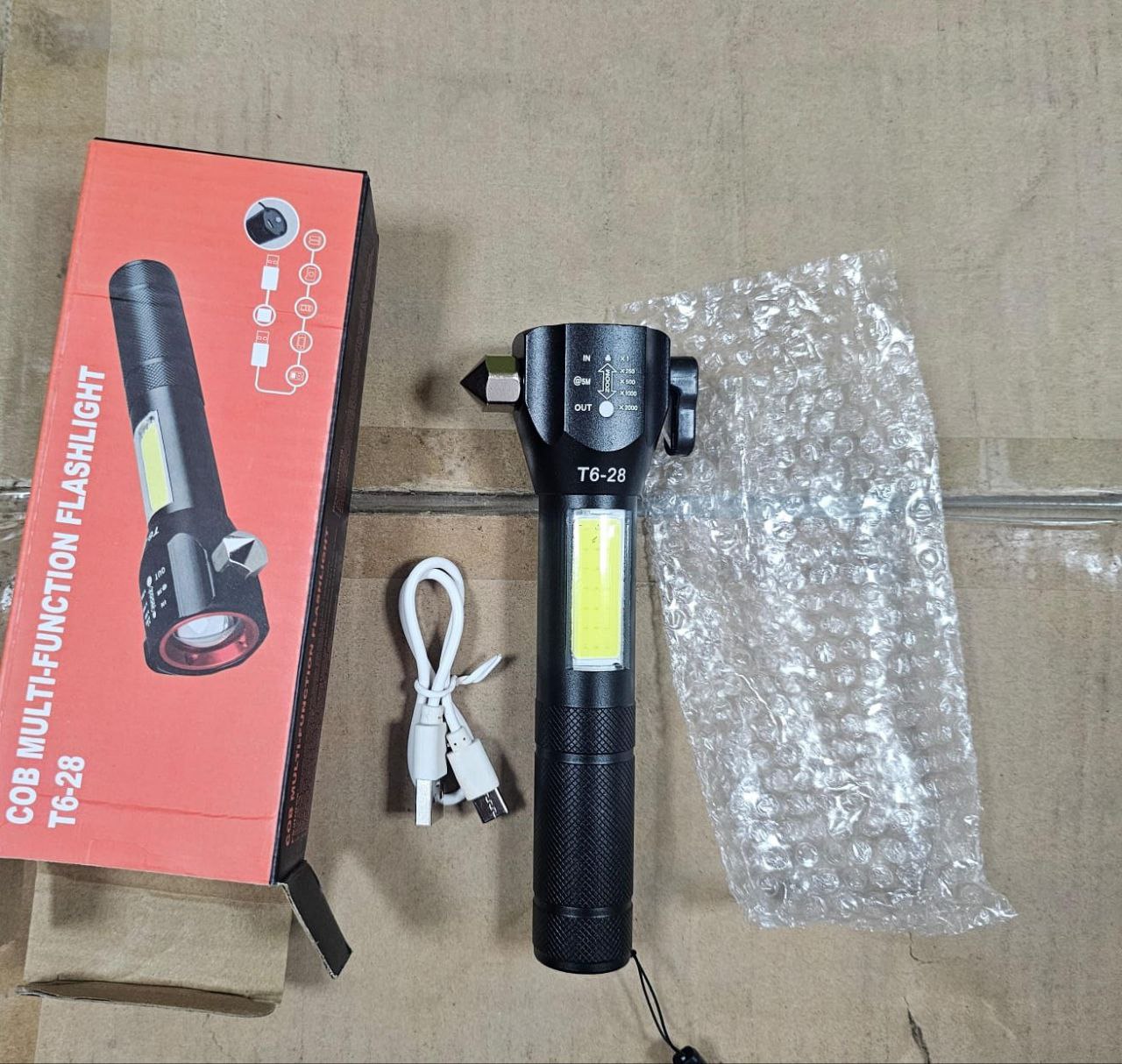 COB Multifunction flashlight مصباح الجيب ليد يدوي متعدد الوضائف ساطع بمصباحين للإضائة القريبة والبعيدة وإضائة الوميض للإنظار