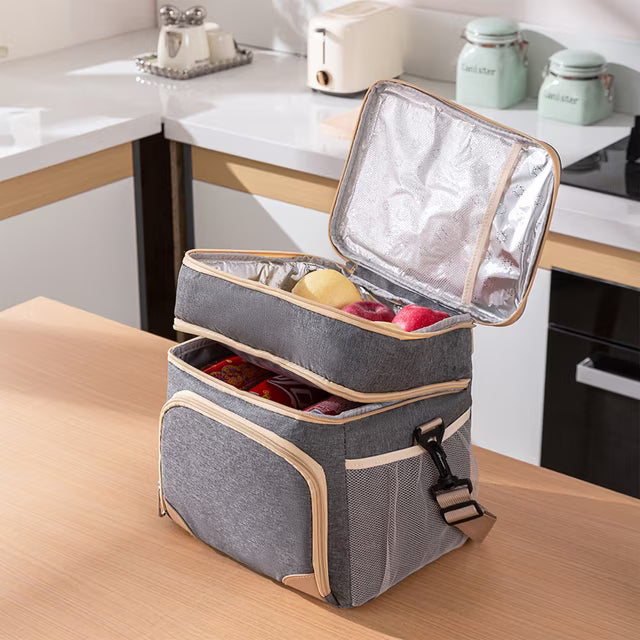 Grande boîte à lunch isotherme, double sac à lunch حقيبة غداء مزدوجة شديدة التحمل مانعة للتسرب