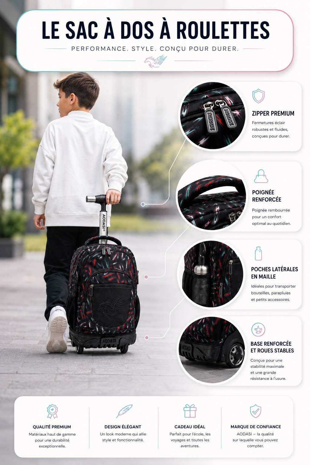 حقيبة مدرسية بعجلات مكونة من 3 قطع sac trolley 3pcs N°16 Cartable 3 pièces à roulettes–Design moderne et fonctionnel