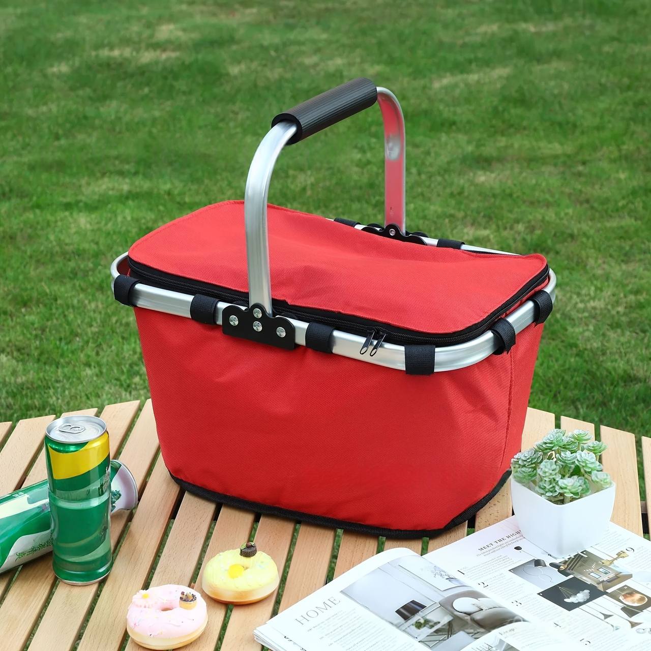 سلة نزهة محمولة وقابلة للطي ومعزولة بمقبض من الألومنيوم Panier de pique-nique pliable et isotherme portable avec poignée en aluminium