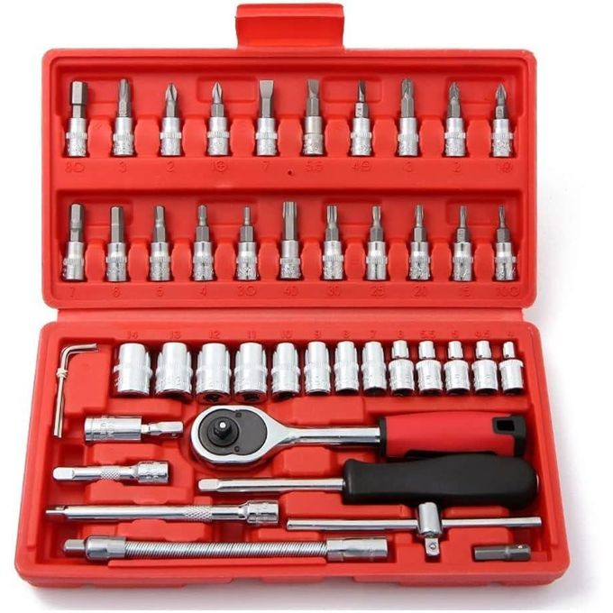 طقم أدوات يدوية مكون من 46 قطعة، طقم مفاتيح ربط Kit d'outils à main 46 pièces,jeu de douilles,clé à cliquet rapide
