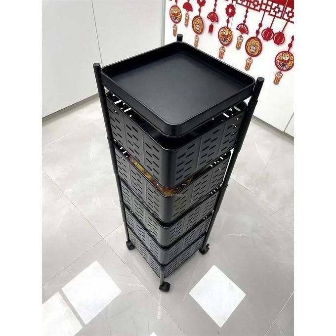 Etagère de rangement rotative 5 niveaux à roulettes, chariot cuisine multifonction mobile رف تخزين دوار بخمسة مستويات على عجلات، عربة مطبخ متنقلة متعددة الوظائف