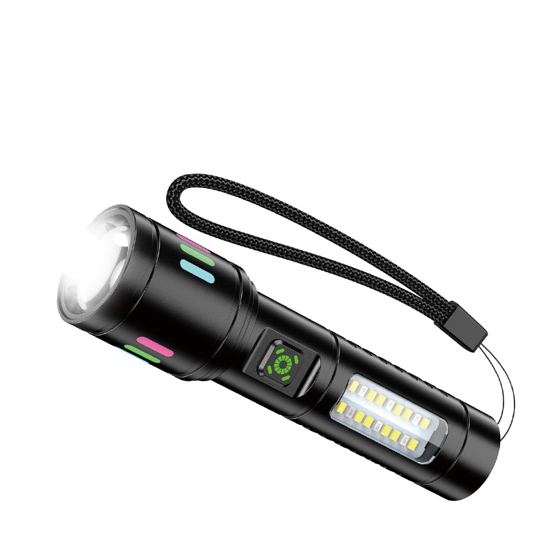 Lampe de poche multifonctionnelle مصباح يدوي متعدد الوظائف IPX4 مع تكبير تلسكوبي ومصباح LED عالي الكثافة