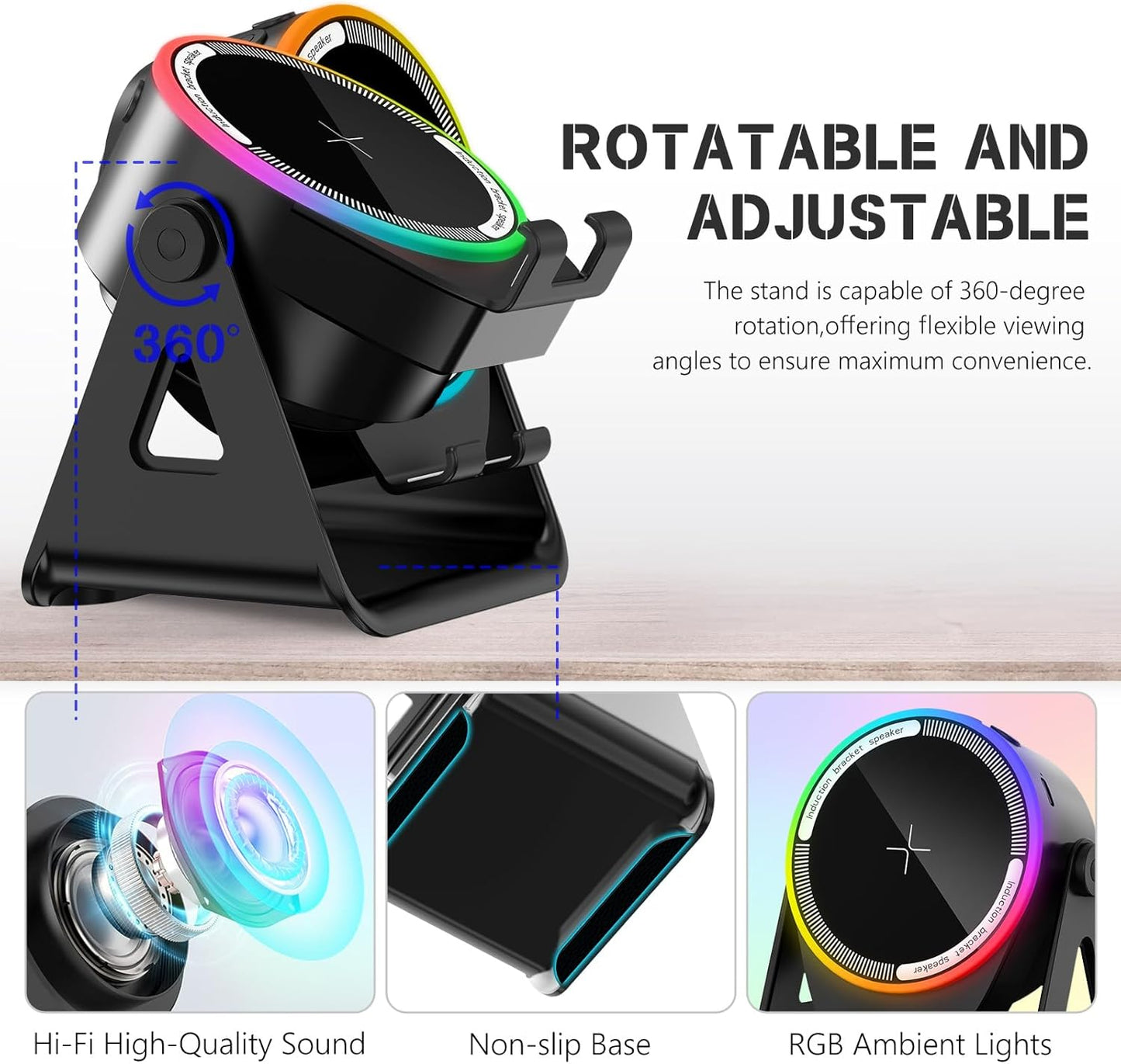 حامل هاتف مزود بشحن لاسلكي وإضاءة Support audio induction sans fil Bluetooth Induction Base