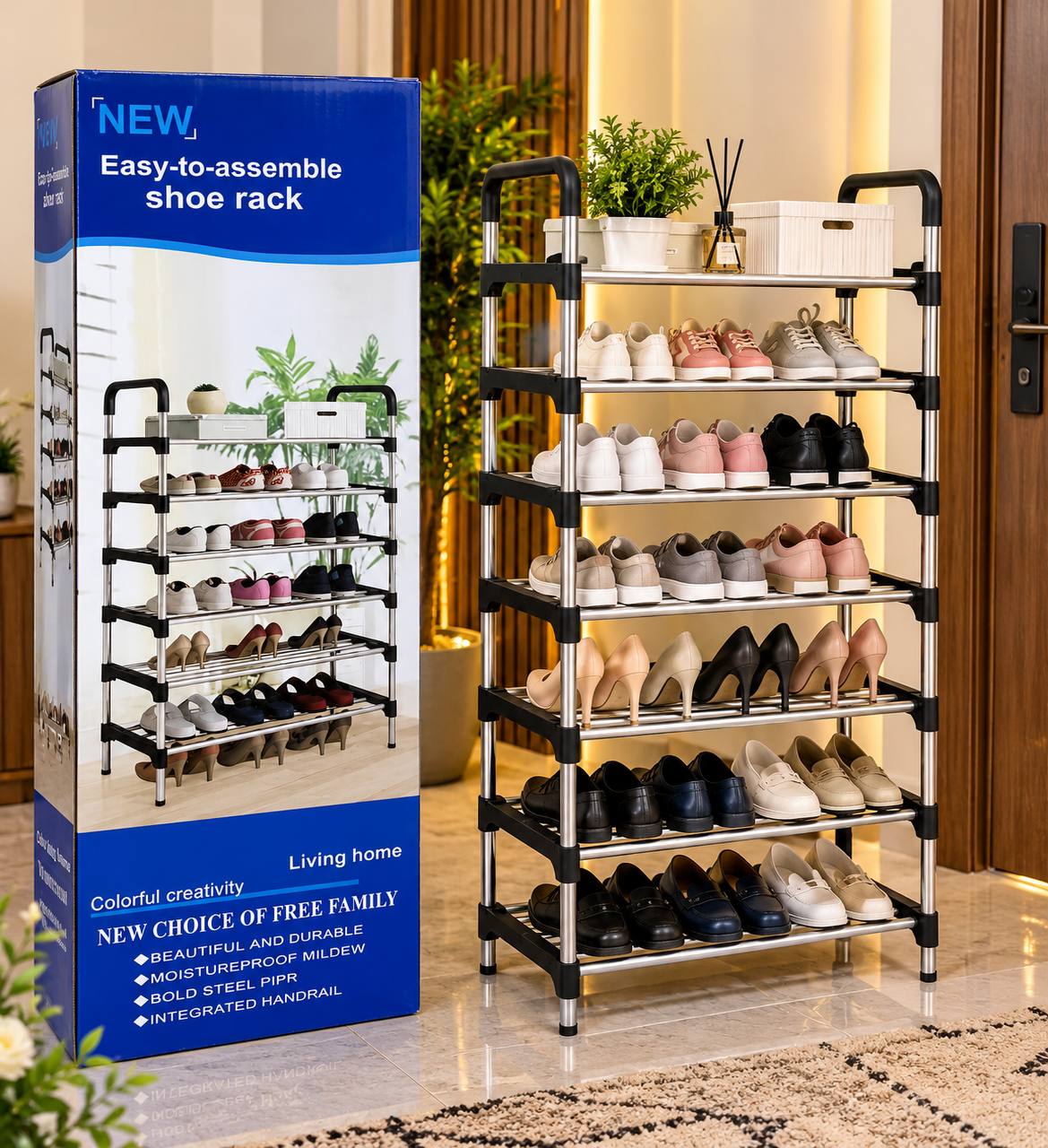 رف معدني متعدد المستويات وقابل للتعديل لتخزين الأحذية Etagère de rangement pour chaussures modulaire en métal à plusieurs niveaux