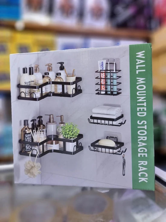 5قطع للحمام مصنوع من الفولاذ المقاوم للصدأ Wall Mounted Shower Caddy with Strong Adhesive