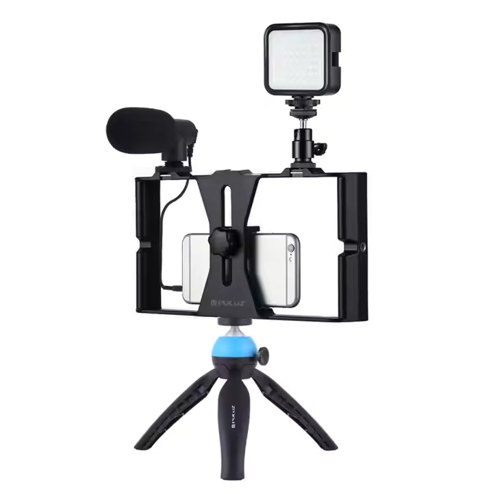 Kit d'éclairage LED 4 en 1 pour vlogging, selfies مجموعة إضاءة LED 4 في 1 للبث المباشر لتصوير السيلفي وكاميرات الفيديو للهواتف الذكية مع ميكروفون