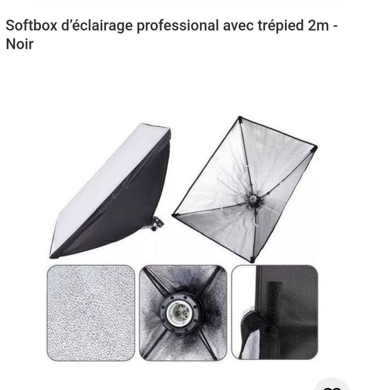 SoftBox d'éclairage professionnel avec tripied 2m noir