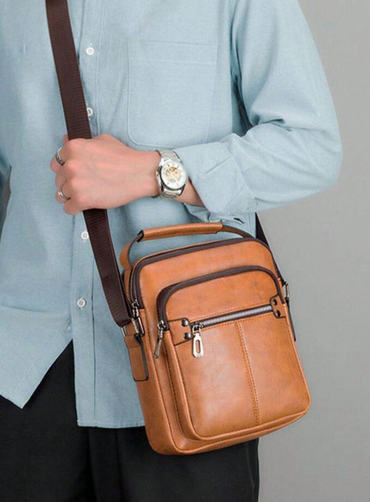 Sac à bandoulière en cuir vintage pour hommes, sac à main pour hommes, marron