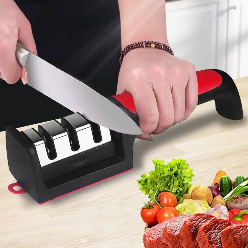 Aiguiseur de couteaux manuel portable à trois étages, 3en1, accessoires de cuisine du chef professionnel