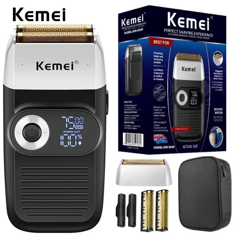 Kemei-2026 rasoir électrique Pro pour hommes, rasoir pour barbe, cheveux, têtes chauve, avec finition en fondu