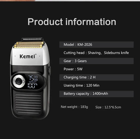 Kemei-2026 rasoir électrique Pro pour hommes, rasoir pour barbe, cheveux, têtes chauve, avec finition en fondu