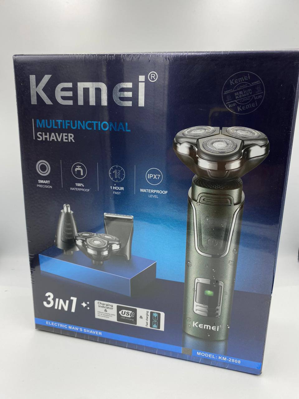 Kemei km-2808 Corps Complet Ipx7 Étanche Multifonctionnel Trois Lames Tête Flottant Poignées Rasoir Électrique Amovible