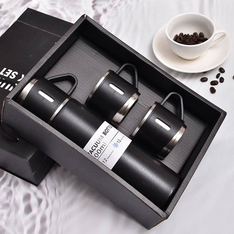 Vacuum Flask Set with 3 Stainless Steel Cups Combo 500ml  طرموس لحفظ المشروبات الساخنة والباردة Thermos