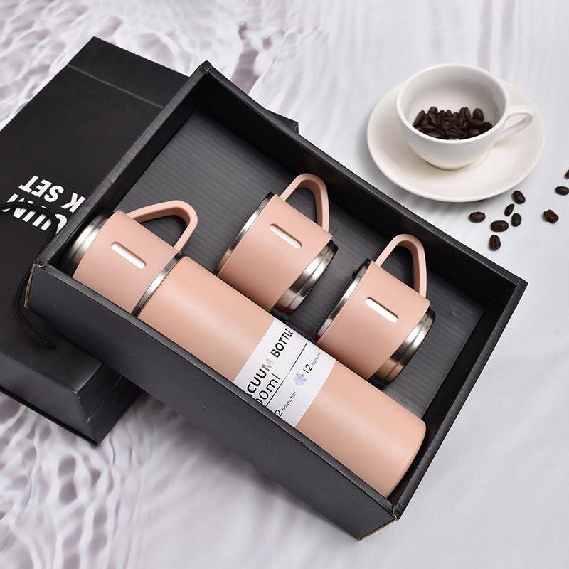 Vacuum Flask Set with 3 Stainless Steel Cups Combo 500ml  طرموس لحفظ المشروبات الساخنة والباردة Thermos