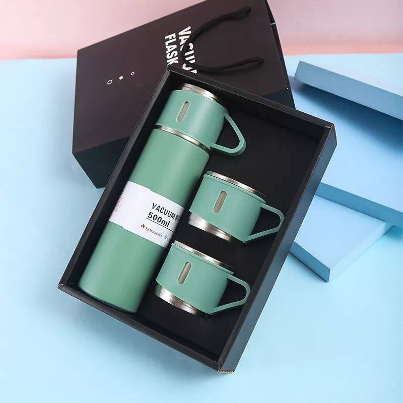 Vacuum Flask Set with 3 Stainless Steel Cups Combo 500ml  طرموس لحفظ المشروبات الساخنة والباردة Thermos