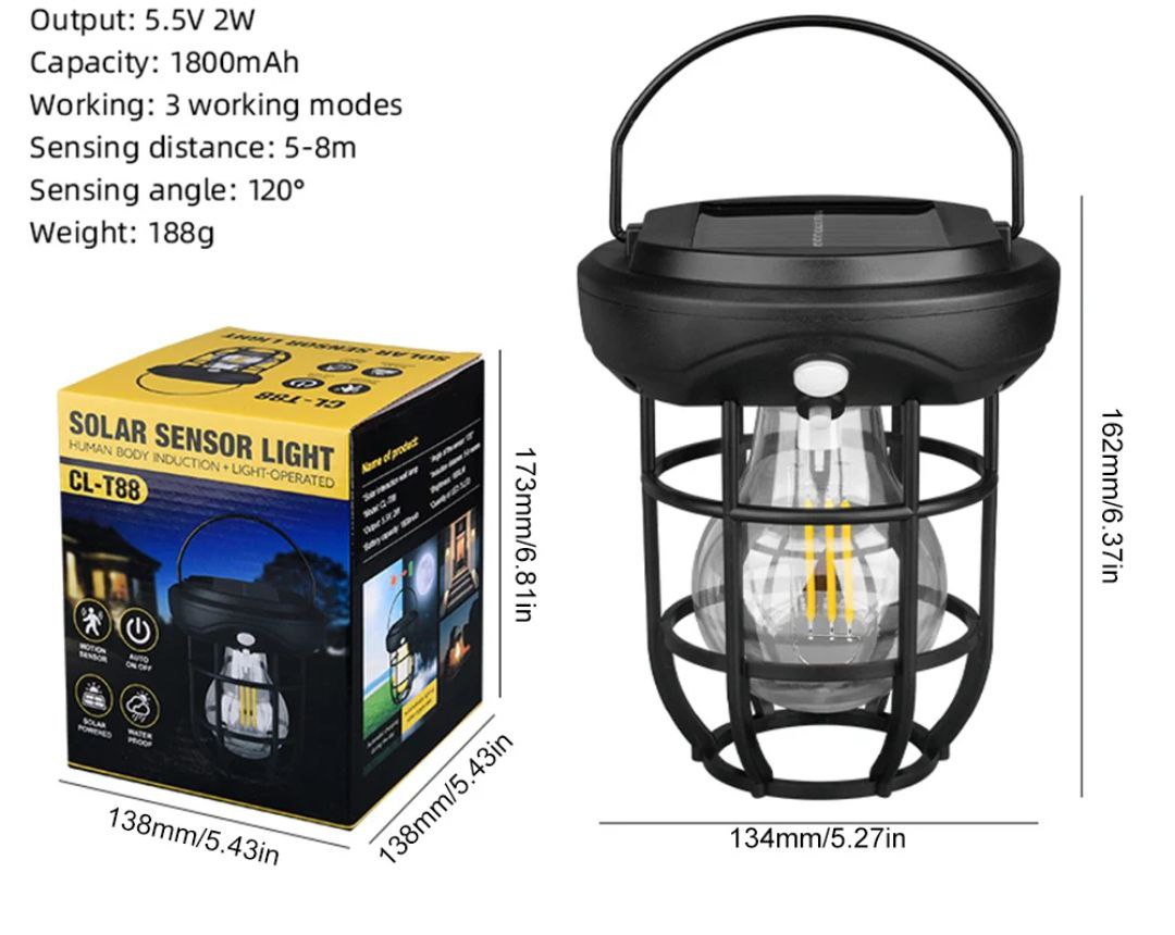 Applique Murale lampe avec Capteur de Mouvement PCL-T88, Luminaire Décoratif d'Extérieur, Idéal pour un Jardin ou une Rue