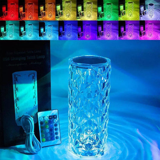 Lampe de table LED en cristal, USB, veilleuse tactile